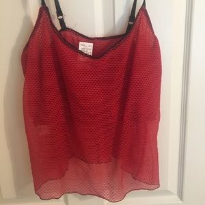 red fishnet top